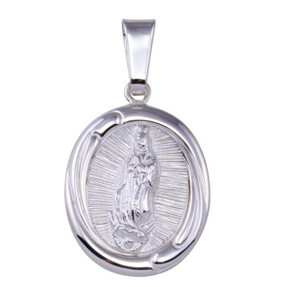 Sterling Silver 925 Nuestra Señora de Guadalupe Oval Religious Pendant